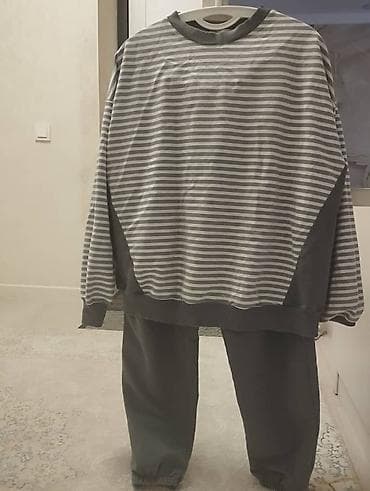 Домашний костюм (кофта + брюки), серо-белый - Комплект: свободный