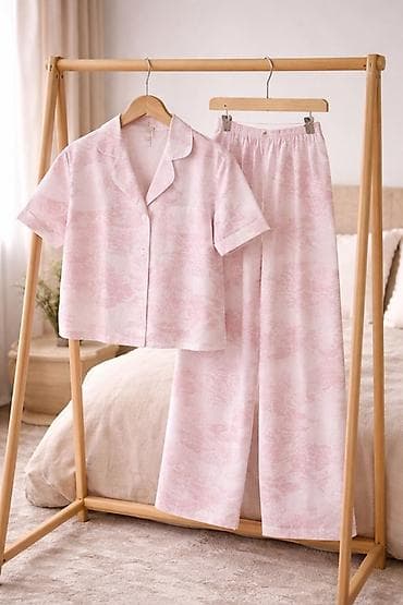 шорты длинные: Женский комплект пижамы с коротким рукавом - Состав: легкая дышащая — 3