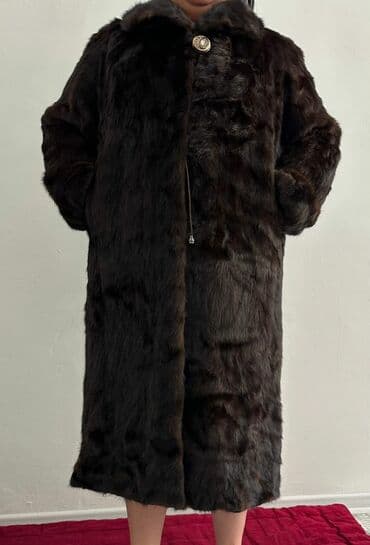 Атайын кийим: Оригинал, натуральная Длинная норковая шуба, темно‑коричневый цвет — 1