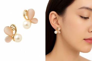 с искусственным: Элегантные серьги-бабочки Г с жемчужной вставкой — изысканное — 1