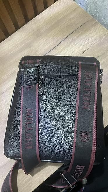 время намаза: Мужская сумка через плечо BUTUN - Материал: фактурная черная кожа — 2