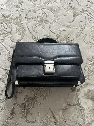 Аксессуарлар: Мужская кожаная барсетка/портфель малый формат, черная. - Материал — 4