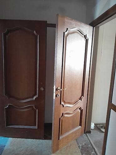 Двери для домов и квартир, Деревянная, Двухстворчатая, Со стеклом, цвет - Коричневый