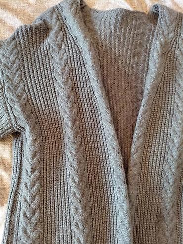 Вязаный кардиган без застёжек, серо‑графитовый. Теплый кардиган