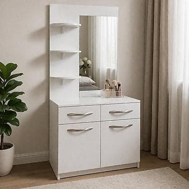 туалетный столик с зеркалом: Туалетный столик, Б/у, С зеркалом, цвет - Белый, ЛДСП — 1