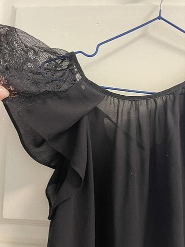 нарядная: Черный топ с кружевными рукавами-«крылышками» - Цвет: черный - — 2