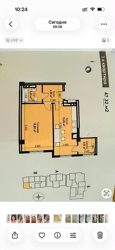 центр срочно: 1 комната, 48 м², Элитка, 6 этаж, ПСО (под самоотделку) — 1