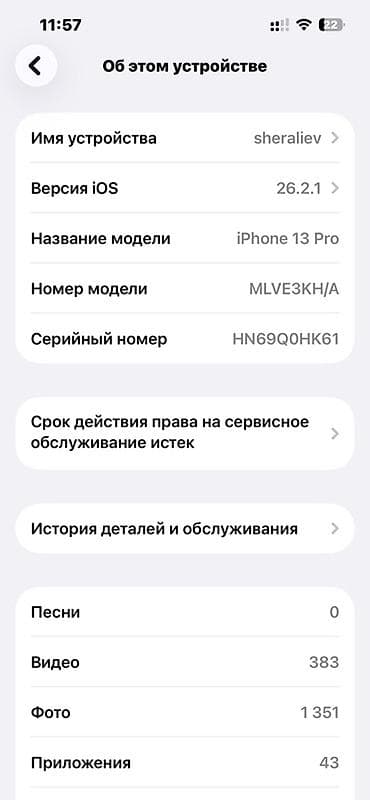 Apple iPhone: IPhone 13 Pro, Б/у, 256 ГБ, Графит, Чехол, 85 % — 6