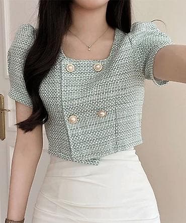 однотонные: Блузка, Вечерняя, Сатин, Однотонный, Укороченная модель — 4