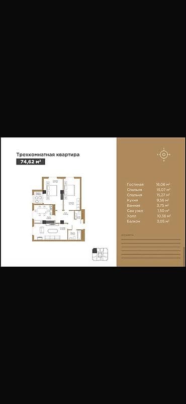 3 комнаты, 75 м², Элитка, Бишкек Парк ТРЦ Элитка, 15 этаж, ПСО (под самоотделку) at lalafo.kg 3 комнаты, 75 м², Элитка, Бишкек Парк ТРЦ Элитка, 15 этаж, ПСО (под самоотделку)