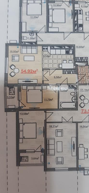Квартиры: 2 комнаты, 55 м², Элитка, 2 этаж, Готовая ПСО (под самоотделку) — 1