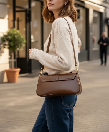 кошелек на пояс женский: Женская сумка на плечо/кросс-боди, коричневая - Формат: удлинённая — 1