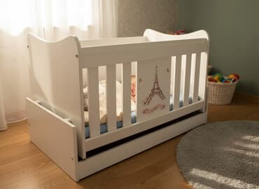 кровать домик: Детская кроватка люлька с бортиками и рисунком Эйфелевой башни - — 2