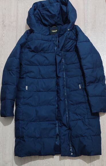 Пуховик, По колено, С капюшоном