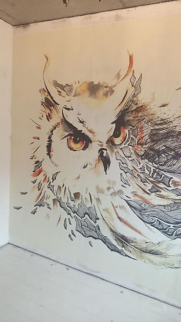Покраска: Авторская настенная роспись “Сова” - Большой панно-арт на стене — 1
