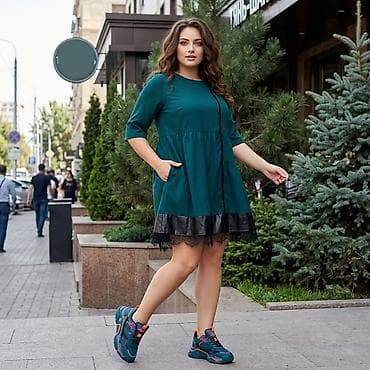 Повседневное платье, Осень-весна, Короткая модель, Трапеция, 2XL, 3XL, 4XL — 2
