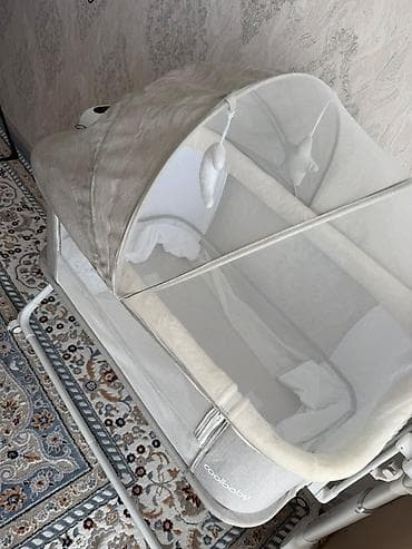 детские манеж: Детская приставная кроватка, Б/у, С колесиками, цвет - Бежевый — 1