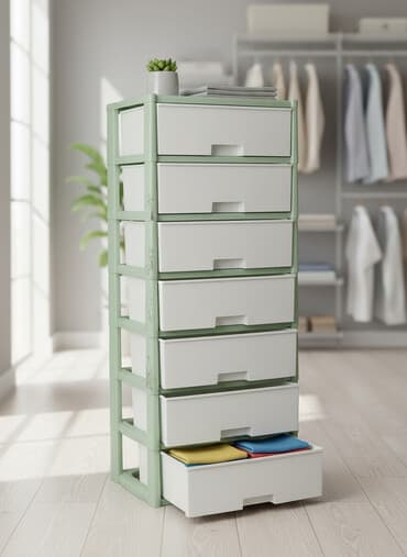 шкаф и комод с зеркалом: Комод для одежды, Без зеркала, Пластик, цвет - Белый — 3