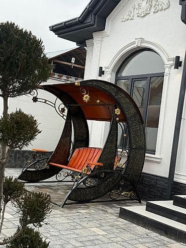 Садовые качели Металл, Со спинкой, С крышей