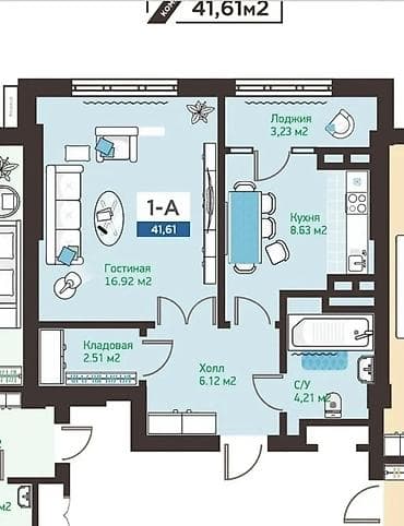 14: 1 комната, 42 м², Элитка, 8 этаж, Готовая ПСО (под самоотделку) — 4