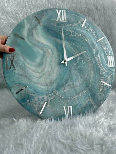 Жарык кылуу: Настенные часы ручной работы с заливкой под мрамор/агат в — 3