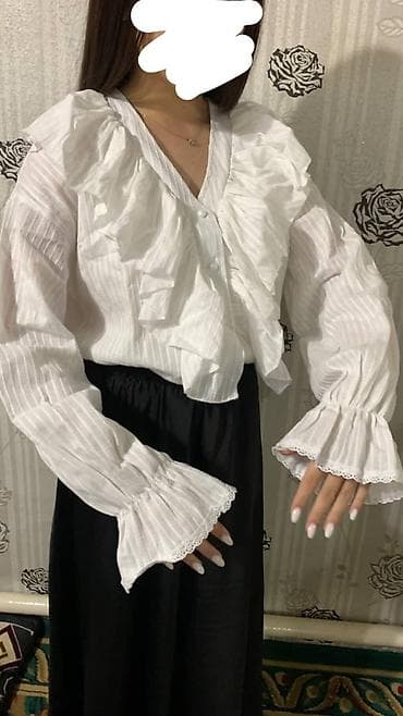 Блузка, Хлопок, В полоску, С воланами