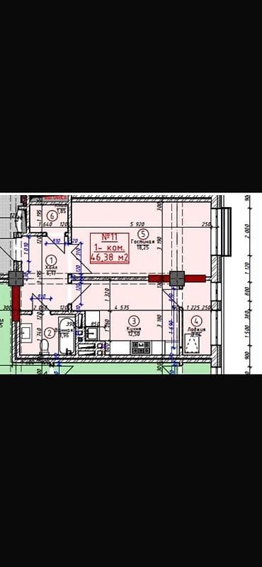 o2 development: 1 комната, 46 м², Элитка, 7 этаж, Готовая ПСО (под самоотделку) — 1