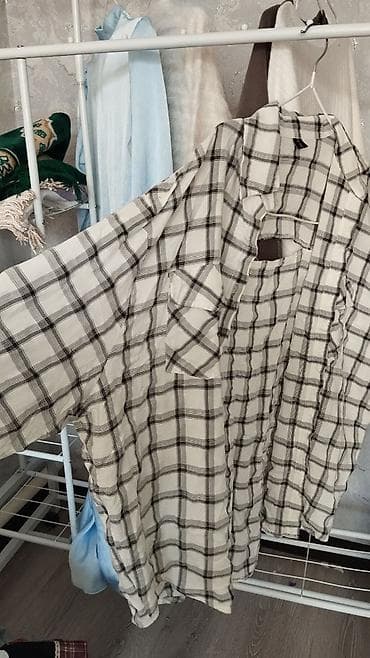 клетчатые штаны: Рубашка, Оверсайз, В клетку, Корея — 3