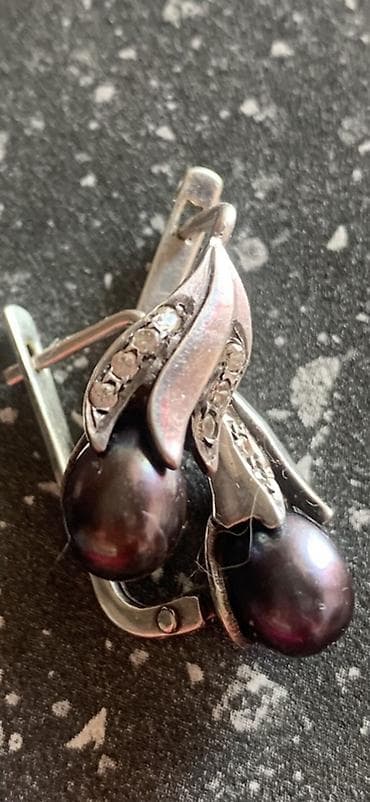 amber elixir: Серьги серебряные с черным жемчугом и фианитами — 1