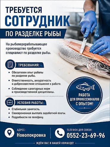 электрик кип: В производственный цех требуется работники Рыбного Производства. С — 1