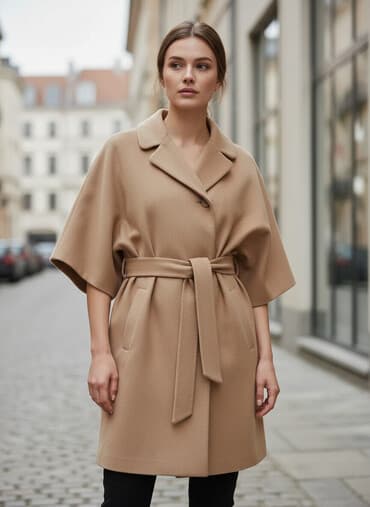 donna: Пальто, Пончо, Осень-весна, Кашемир, По колено, С поясом, L — 1