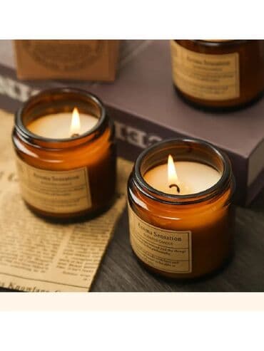 свадебные букеты: Ароматическая свеча в банке из коричневого и зеленого стекла — 2