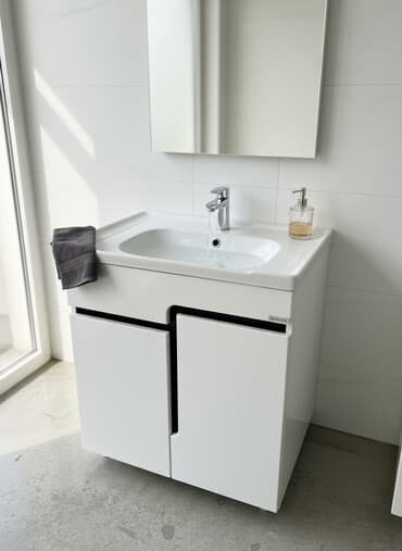 шкафы для ванны: Раковина для ванной, Квадратная форма, Материал: Керамика — 1