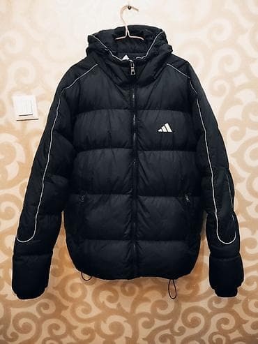 Головные уборы: Пуховик Adidas, мужской/унисекс, черный. - Теплый стеганый пуховик с — 1