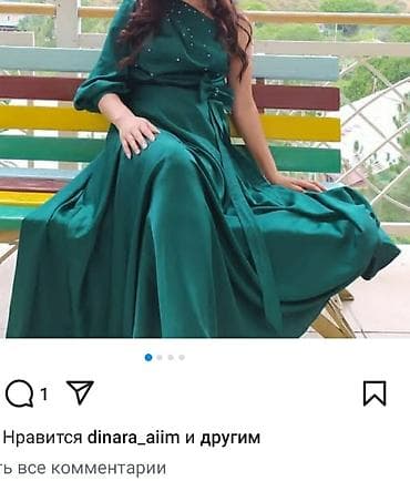 Вечернее платье, Коктейльное, Длинная модель, Атлас, С рукавами, Один рукав, S, M, L