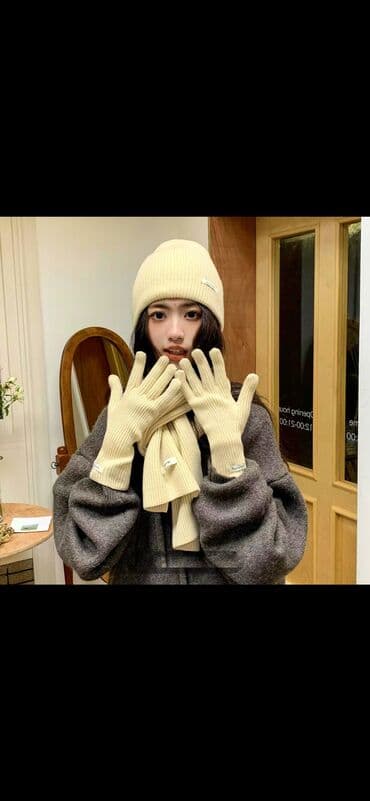 шапка шарф с ушками бишкек: Перчатки, варежки, Женские, Новый, цвет - Бежевый — 2