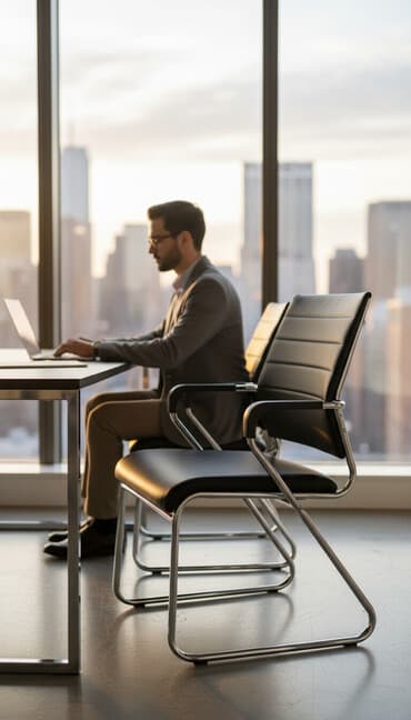 кожа костюм: Офисный стул с подлокотниками на хромированной полозной раме - — 1