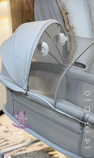 Балдар эмереги: Детская колыбель-люлька на стойке с колесиками и регулируемой высотой — 5