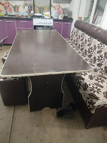 стол с пуфиками: Кухонный мягкий уголок, ЛДСП, цвет - Коричневый — 4