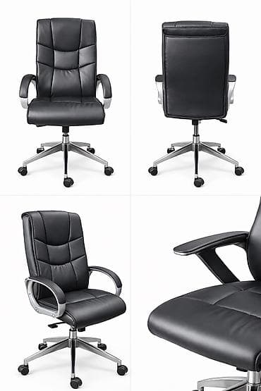 Офисные шкафы: Офисное кресло, Новый, С колесиками, цвет - Черный, Экокожа, Платная доставка — 5