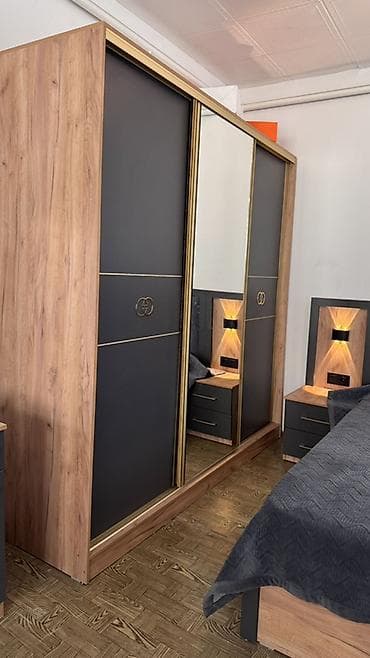 кованые скамейки: Спальный гарнитур в современном стиле (антрацит + дуб) Состав — 3