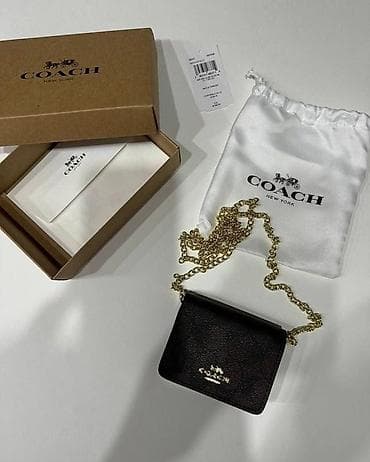 Мини-сумка на цепочке Coach New York. - Цвет: тёмно‑коричневый с