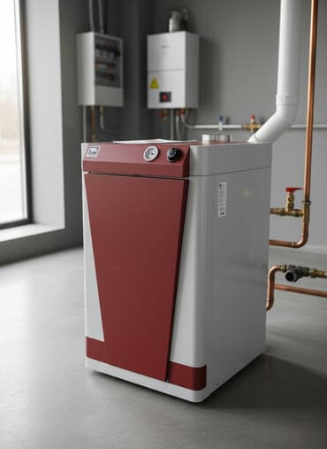Напольный газовый котел «Лемакс» в красно-сером корпусе. Оснащен at lalafo.kg Напольный газовый котел «Лемакс» в красно-сером корпусе. Оснащен