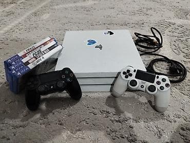 ps игры: PlayStation 4 Pro (белая) - Модель: Sony PS4 Pro (логотип PS4, корпус — 1