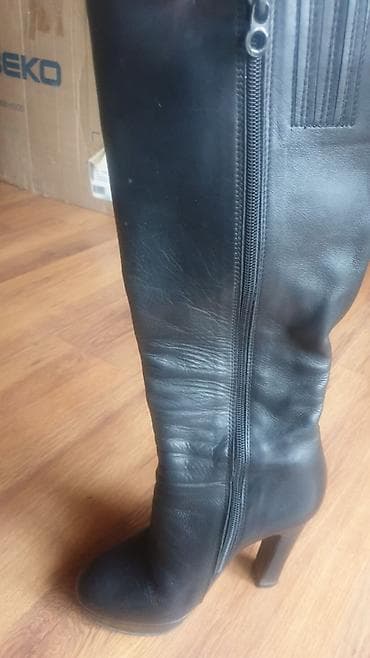 сапоги на каблуках: Женские высокие сапоги на каблуке - Цвет: черный - Материал верха — 2