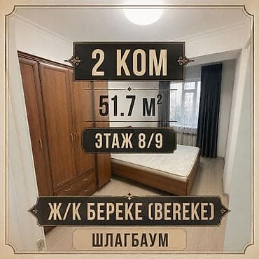 75: 2 комнаты, 51 м², Шлагбаум Элитка, 8 этаж, Евроремонт — 1
