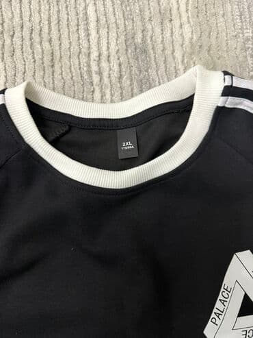 купить мужской клатч из натуральной кожи ручной работы: Свитшот черный с белыми деталями. - Размер: 2XL (указан на ярлыке — 3