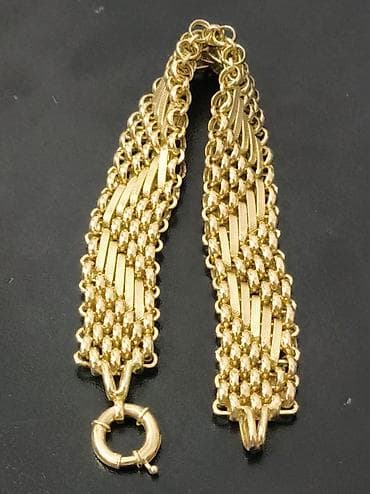 пара браслет: Широкий золотой браслет-панцирь 585 пр.20 см - Материал: жёлтое — 1