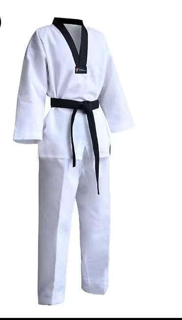 костюм для танцев живота: Кимоно для тхэквондо (добок) с чёрным воротом и поясом - Комплект — 1