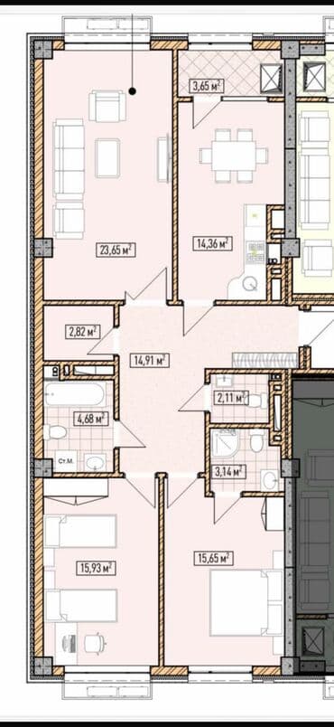 купить квартиру в рассрочку в бишкеке: 3 комнаты, 100 м², Элитка, 2 этаж, ПСО (под самоотделку) — 9